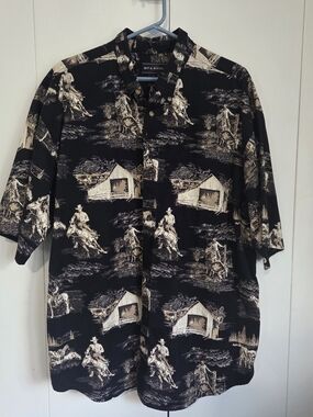 Bit & Bridle Men XL Western Shirt Cowboy Barn Horse Novelty Print Cotton SS